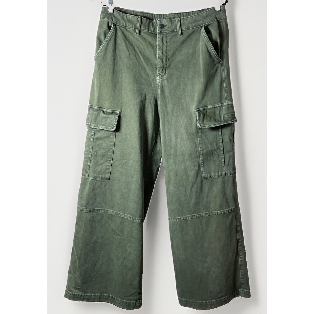 AE Green Cargo Wide Leg High Rise 14 Pants Baggy Stretch Festival Concert